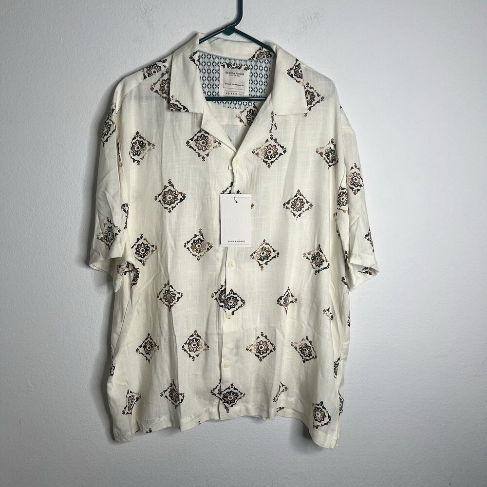 Denim & Flower Ricky Singh Men's Relaxed Fit geometric Print Short Sleeve XXL